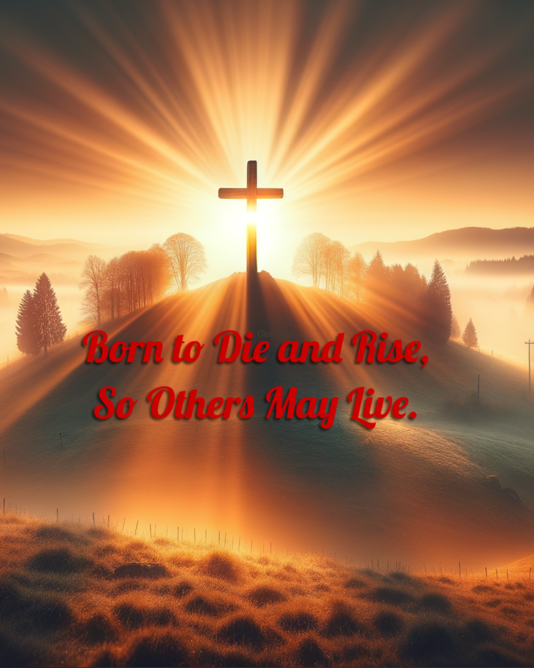 Born-to-Die-and-Rise22IG Solitary cross backlit by the rising sun representing the risen Christ who died for our sins.